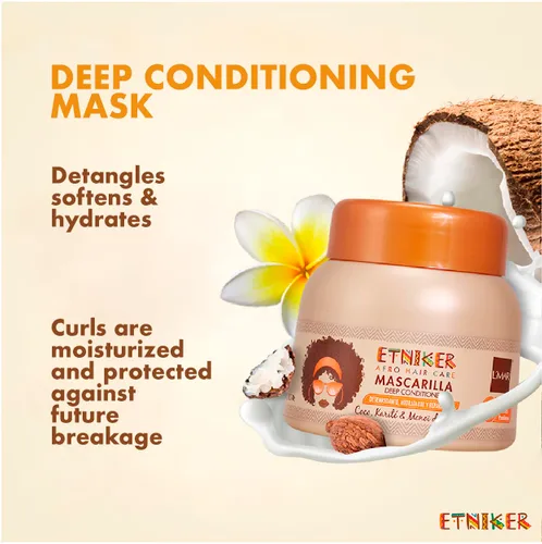Vista 7 de ETNIKER - Mascarilla acondicionadora profunda para cabello afrorizado y ondulado, desenreda, suaviza e hidrata, aceite de coco, manteca de karité