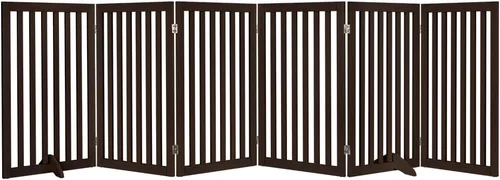 Vista 28 de unipaws Puerta para mascotas independiente de 24" de altura para perro y gato, puertas de madera para perros para entrada, escaleras, valla plegable