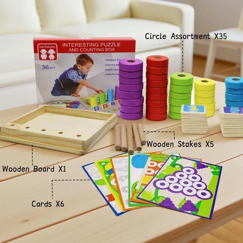 Vista 7 de Lydaz rompecabezas de madera para conteo de juguetes, aprendizaje preescolar educativo Montessori, matemáticas, juguetes para niños pequeños