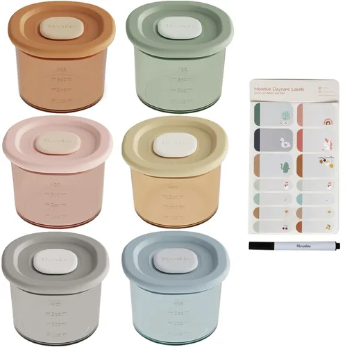 Vista 12 de Moonkie Recipientes de silicona para alimentos para bebés Tarros de almacenamiento de alimentos para bebés de 8 oz/4 oz con tapas herméticas y una