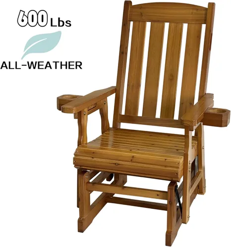 Vista 3 de Fortune Candy Planeador de madera para patio para una persona, con respaldo alto y asiento contorneado profundo, madera de abeto maciza, resistente
