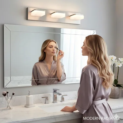 Vista 8 de Luces de Tocador de Níquel Cepillado para Baño - Lámpara de Tocador de 3 Luces - Apliques de Pared LED Regulables - Luz Diurna 5500K - Elegantes