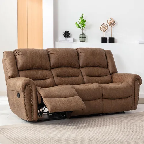 Vista 7 de EBELLO Sofá reclinable de piel sintética, sofá reclinable de 3 plazas, juego de sofá reclinable manual para sala de estar, juego de muebles