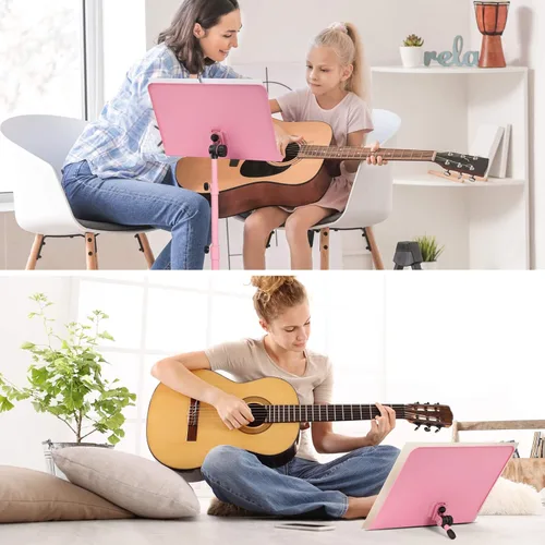 Vista 5 de CAHAYA Soporte de partituras y soporte de música de mesa con respaldo sólido con bolsa de transporte para libros, notas, portátil, tableta, rosa