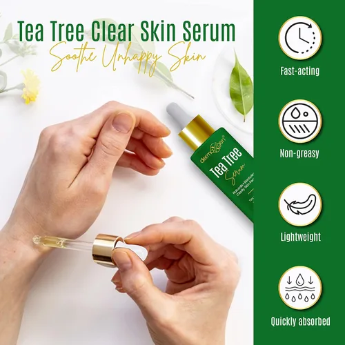 Vista 6 de Suero de árbol de té – Aceite de árbol de té orgánico con vitamina C natural para cicatrices de acné, manchas oscuras, granos e imperfecciones