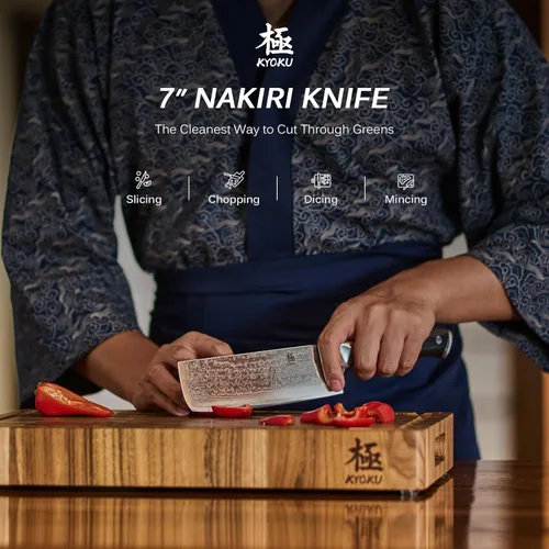 Vista 3 de KYOKU Cuchillo para deshuesar de 7 pulgadas, de la serie Shogun, con núcleo de acero VG10 forjado estilo japonés, hoja de Damasco, con funda