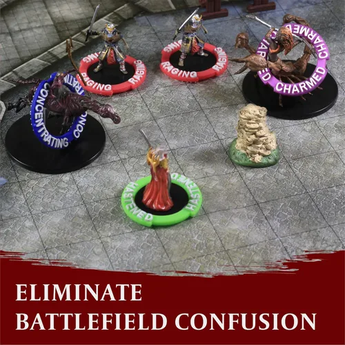 Vista 3 de Marcadores de Condición en Miniaturas DND - 96 Anillos para Rastrear 24 Diferentes Estados y Efectos de Hechizos para Miniaturas de RPG/DND como