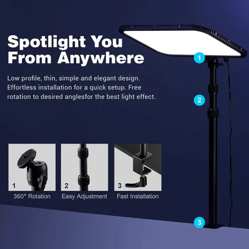 Vista 7 de Godox Luz clave ES45, luz de video LED con soporte de escritorio extensible, control inalámbrico de 2.4G, 0-100% de brillo y temperatura