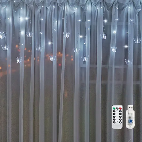 Vista 9 de Luces de Cortina de Mariposa, 60 LEDs 8 Modos Luces de Cortina de Hadas en Cadena, 8.2 pies x 1.9 pies Luces Estrelladas Centelleantes con Control