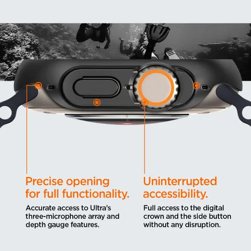 Vista 7 de Spigen para Apple Watch Ultra 3/2/1 Funda, ajuste delgado 49mm, cubierta protectora de PC resistente a los arañazos y a los golpes ligera - Negro