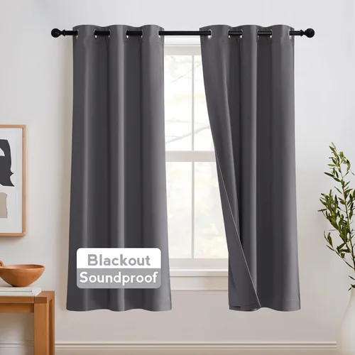 Vista 75 de RYB HOME - Cortinas con cancelación de ruido de 63 pulgadas de largo, juego de 2 paneles, 3 capas totales, cortinas opacas, insonorizadas