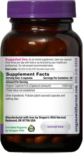 Vista 2 de Oregon's Wild Harvest Cápsulas de cayena sin OMG, suplementos de hierbas orgánicas, 90