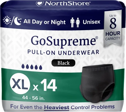 Vista 10 de NorthShore GoSupreme - Ropa interior para incontinencia nocturna, estilo pullup de 8 horas, pequeña, bolsa de 14 unidades, negro, 22-32 pulgadas