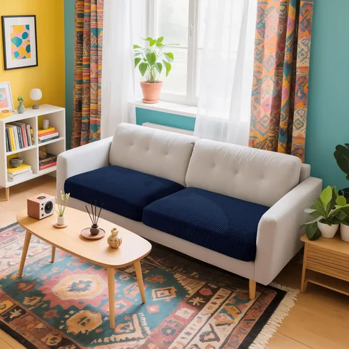 Vista 2 de Hokway Fundas Elásticas para Cojines de Sofá, 2 Piezas Fundas Individuales de Cojín de Sofá, Juego de Fundas para Asientos de Sofá de Jacquard, Azul