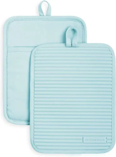 Vista 13 de KitchenAid - Juego de agarraderas de silicona suave y acanalada, naranja sorbete, 7 x 9 pulgadas Sorbete de naranja