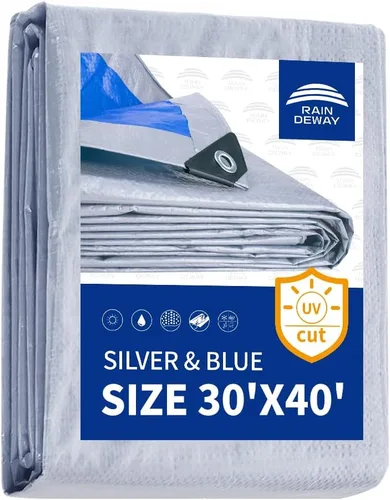 Vista 90 de RAINDEWAY Tarps 7x7 pies (paquete de 2) - 5.5 mil, cubierta de lona de polietileno impermeable multiusos con ojales de metal y bordes reforzados