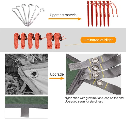 Vista 4 de Lona impermeable REDCAMP para acampar, de 91x210cm, 139x210cm, 180x210cm, 208x208cm, 241x210cm, toldo multifuncional 4 en 1 de gran espacio