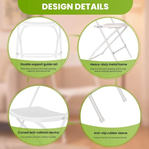 Vista 5 de Silla plegable blanca, sillas plegables de plástico portátiles para interiores y exteriores, asiento comercial apilable con marco de acero de 350