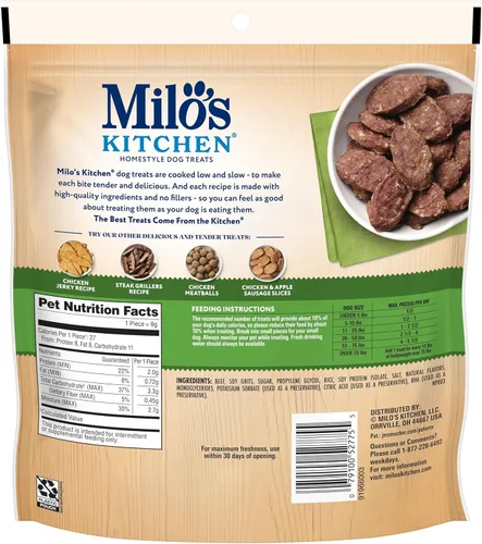 Vista 3 de Milo's Kitchen Homestyle - Golosinas para perros, rebanadas de salchicha de res, 10 onzas, altas en proteínas, sin sabores artificiales