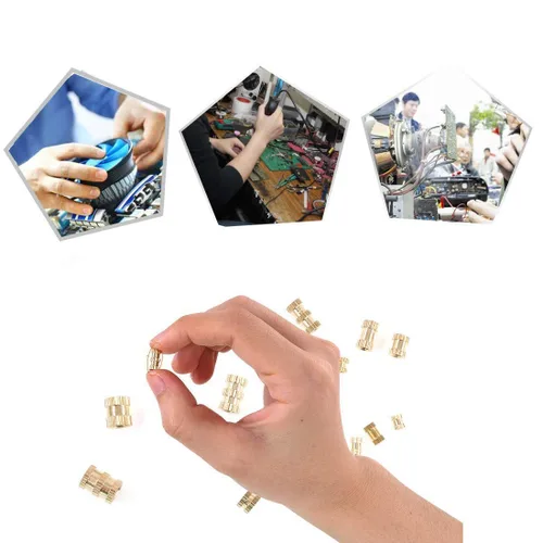 Vista 6 de MroMax Tuercas de inserción moleteadas de 1/4 pulgadas, 1/4 pulgadas -0.787 x 0.236 in de alto x 0.315 in (OD), tuercas de inserción moleteadas