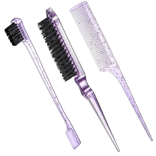 Vista 21 de Geiserailie Juego de 3 cepillos para cabello peinado hacia atrás, cepillo de cerdas, control de bordes, peine para desenredar para cabello negro
