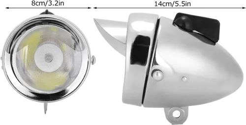 Vista 4 de Faro de bicicleta vintage retro para bicicleta, luz LED, luz nocturna con ala de metal, lámpara de cabeza delantera de seguridad retro, accesorios
