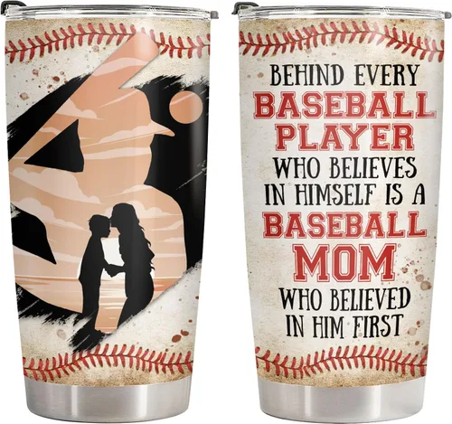 34HD Regalos del Día de la Madre para Mamá, Vaso Térmico de Mamá Beisbolista con Tapa, Taza de Café de Béisbol de 20oz con Aislamiento al Vacío Mamá