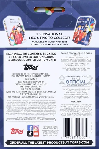 Vista 3 de 2022 Topps Match Attax Soccer Road to Nations League Finals BLUE WARRIOR Mega Lata Coleccionable con una Tarjeta Dorada de Edición Limitada