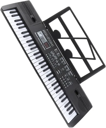 Vista 6 de Teclado electrónico de 61 teclas, piano digital portátil con pantalla LCD, USB y micrófono, altavoces integrados, soporte de música para niños