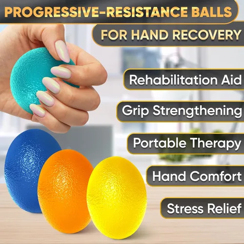 Vista 4 de 4 pelotas de apretar para terapia de manos, 4 niveles de resistencia, bolas de ejercicio de mano para artritis, agradables al tacto y ligeras