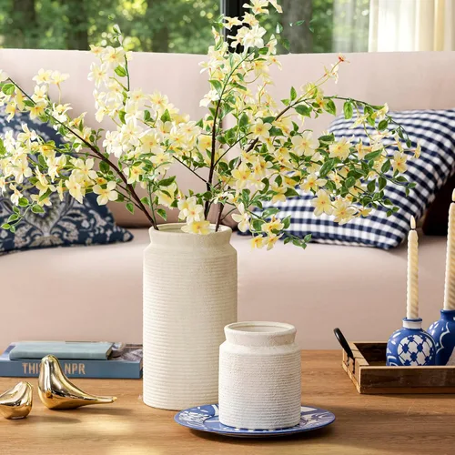 Vista 3 de Dobbyby Florero de cerámica de 12 pulgadas, jarrón rústico de granja para decoración del hogar, cerámica hecha a mano, jarrones altos de terracota