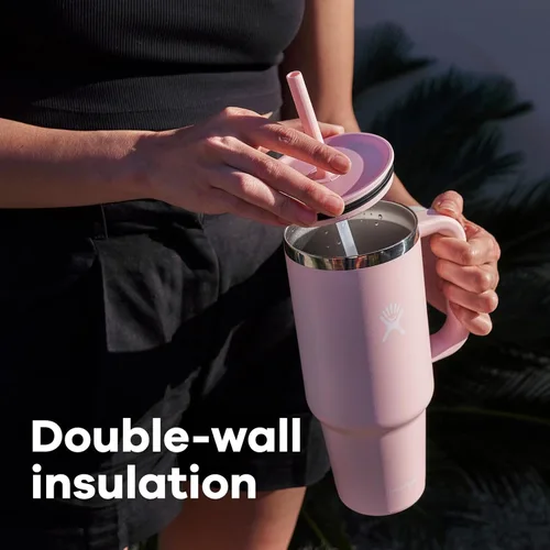 Vista 7 de Hydro Flask Vaso de Viaje de 40 Oz con Asa, Tapa y Pajita - Acero Inoxidable Aislado en 40 Oz Birch