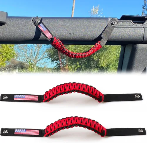 Vista 25 de Asas de Agarre para Barra Antivuelco para Ford Bronco 2021 2022 2023 2024 2025 de 2 Puertas 4 Puertas Accesorios Mango de Agarre de Paracord, Sin