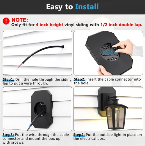 Vista 4 de Kit de montaje para revestimiento, bloque de montaje para revestimiento, bloque de montaje para luz exterior con caja eléctrica incorporada, placa