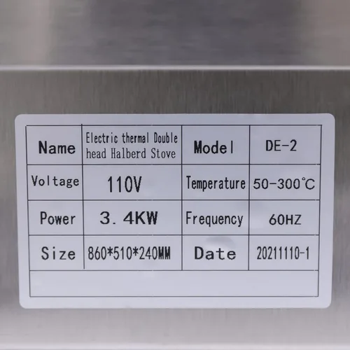 Vista 7 de Máquina de crepas comercial de 2 cabezales, 3400 W eléctrica para crepas con 2 quemadores para crepes y panqueques, estufa de mesa con espátula