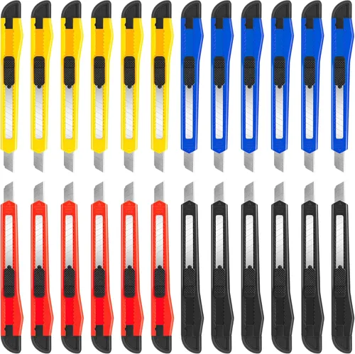 Vista 7 de DIYSELF Paquete de 24 cortadores de caja a granel (cortador de hoja de 0.354 in de ancho) cuchillo retráctil, cuchillo de afeitar exacto, compacto