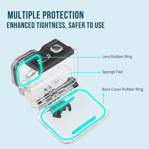 Vista 4 de Funda impermeable de 196.9 ft para GoPro Hero 13/12/11/10/9, carcasa protectora subacuática de buceo + palo flotante para cámara de acción Go Pro