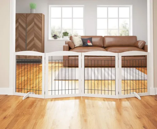 Vista 14 de PAWLAND Puerta Extra Ancha para Perros de 72" para la Casa, Puerta, Escaleras, Puerta de Alambre Plegable Independiente para Mascotas, Valla