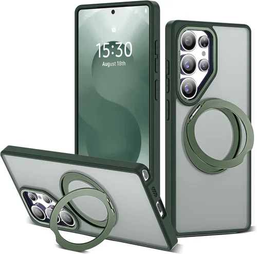 Vista 54 de Funda compatible con Samsung Galaxy S22 y S23 Ultra con soporte de anillo magnético giratorio 360 compatible con protección militar Mag-Safe, funda