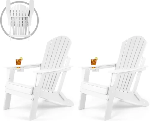 Vista 23 de FUNBERRY Silla plegable Adirondack, sillas de hoguera de HDPE para todo tipo de clima con portavasos para exteriores