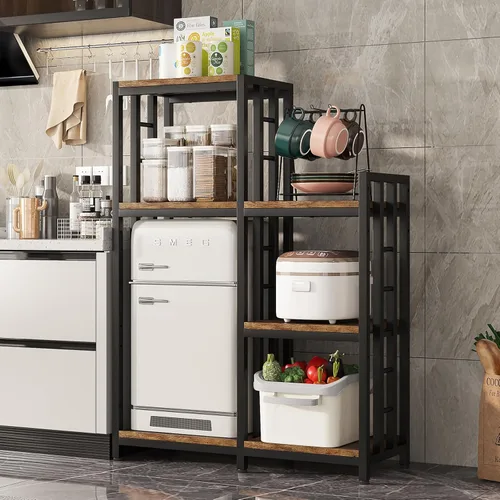 Vista 9 de Soporte para microondas de 6 niveles, estante independiente para hornear de cocina, estante de altura ajustable, estante para especias, mini nevera