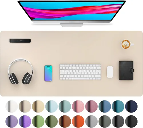 Vista 99 de Aothia - Protector de escritorio de cuero sintético, base para mouse y cubierta antideslizante, superficie impermeable para laptop y escritura