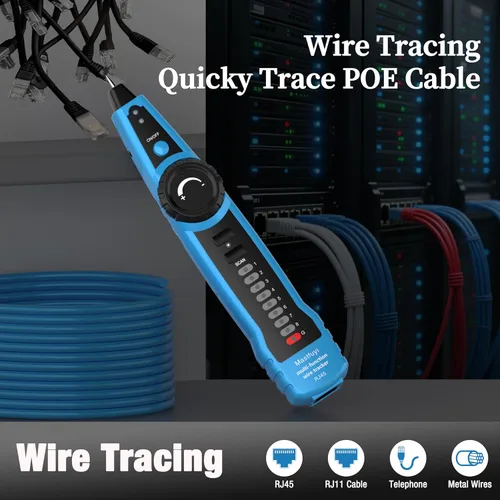 Vista 4 de Probador de cables de red, buscador de línea con tono de sonda, rastreador de cables multifunción, RJ11 RJ45 Cable Tracer, Prueba de línea