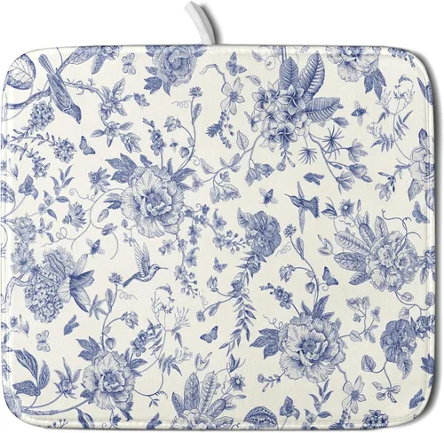 Vista 9 de Tapete de secado de platos con diseño de pájaro rojo de Feliz Navidad, absorbente y de secado rápido, protector para encimera de cocina, 18 x 24