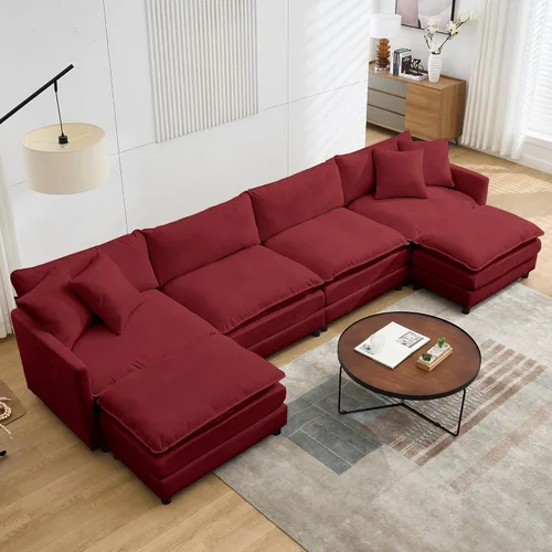 Vista 14 de Sofá modular modular de pana de 108.27 pulgadas, moderno juego de sofá para sala de estar con 3 asientos, 1 otomana y 3 almohadas, cómodos sofás