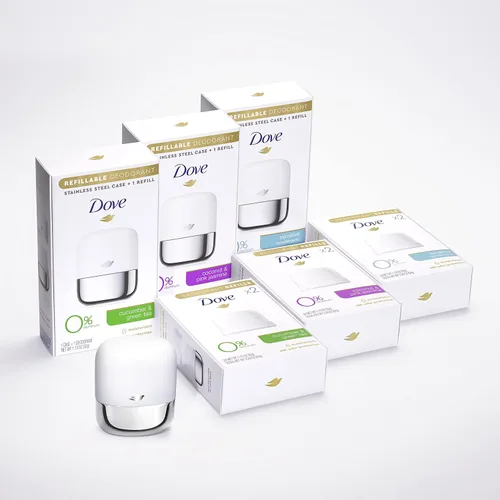 Vista 4 de Dove Kit de inicio de desodorante recargable 0% aluminio coco y jazmín rosa desodorante libre de aluminio 1.13 oz