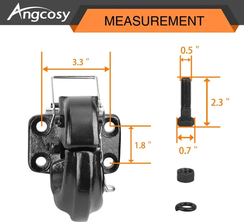 Vista 3 de Gancho de púa de 10 toneladas para enganche de remolque, gancho receptor para anillo de lunette de 2-1/2 pulgadas con kit de montaje, 20000 libras