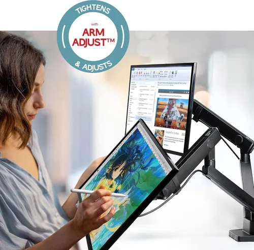 Vista 2 de Soporte de brazo para monitor doble para pantallas de 35 pulgadas, montaje VESA completamente ajustable para 2 monitores, soporte de escritorio