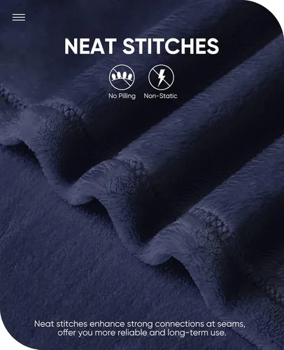 Vista 4 de OhGeni Mantas tamaño Queen, manta de forro polar suave azul marino para cama, acogedoras mantas de franela de felpa ligeras y transpirables, manta