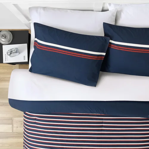 Vista 2 de Nautica - Juego de edredón tamaño Queen, ropa de cama reversible de algodón con fundas a juego, peso medio para todas las estaciones